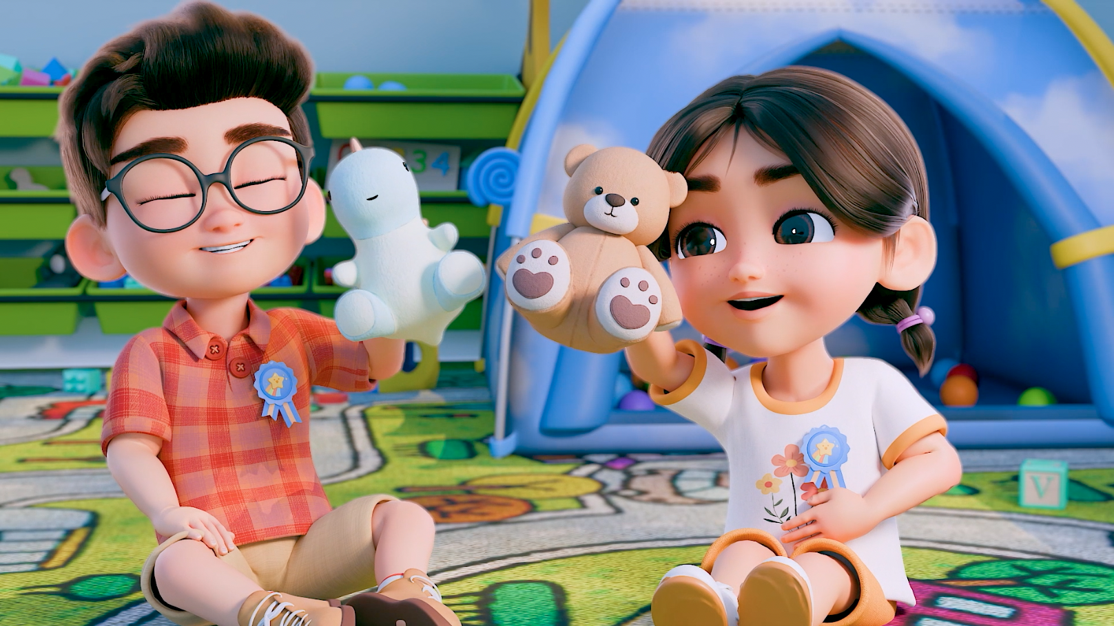 Carlos and Gabriela play puppets